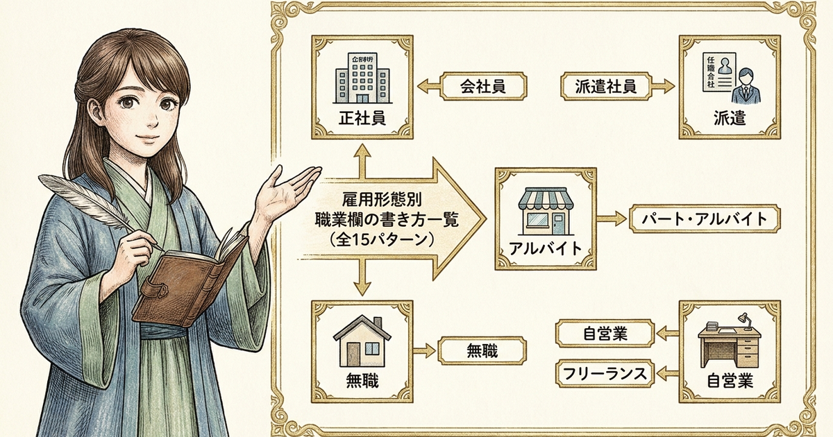 雇用形態別の職業欄の書き方一覧、正社員から無職まで全15パターン