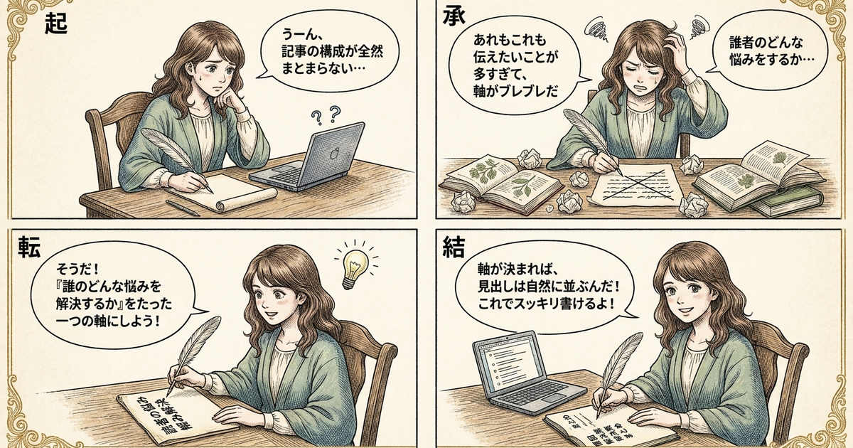 まとめ：構成案の「軸」を決めると、見出しは自然に並ぶ