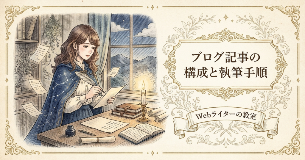 ブログ記事の書き方、構成から本文作成までの流れの解説イメージ