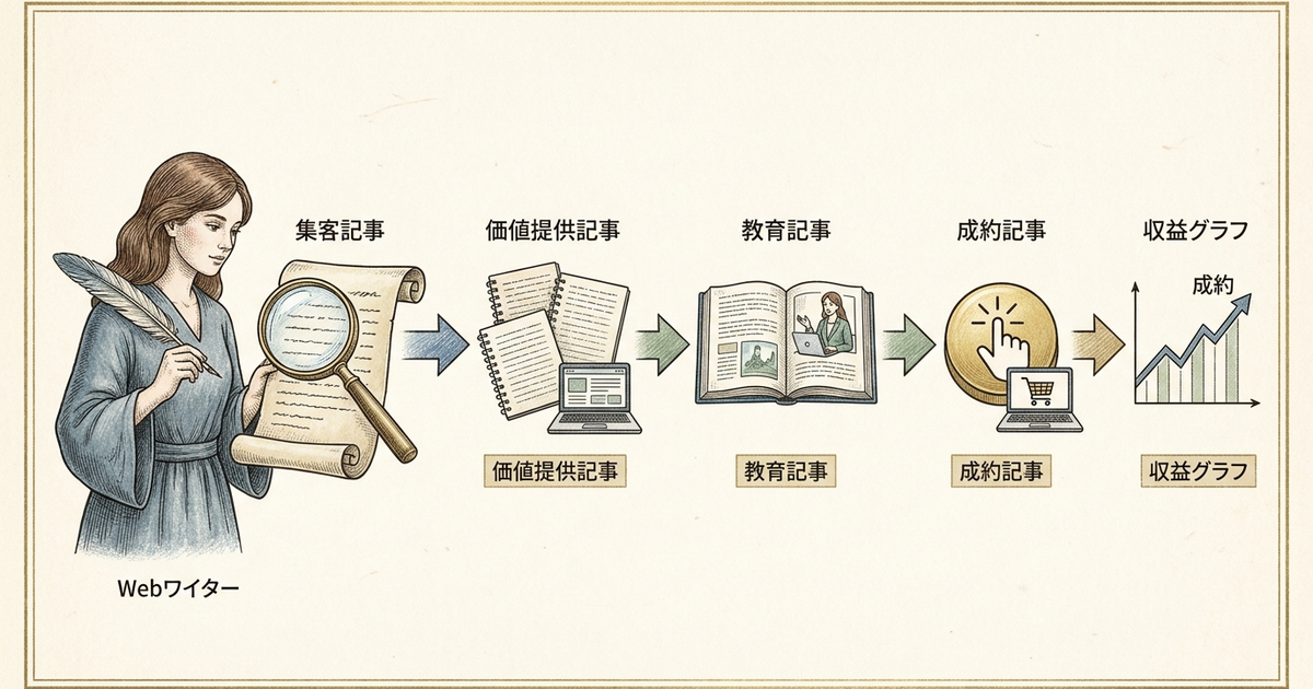 記事から成約につなげる流れを4種類の記事タイプで設計する