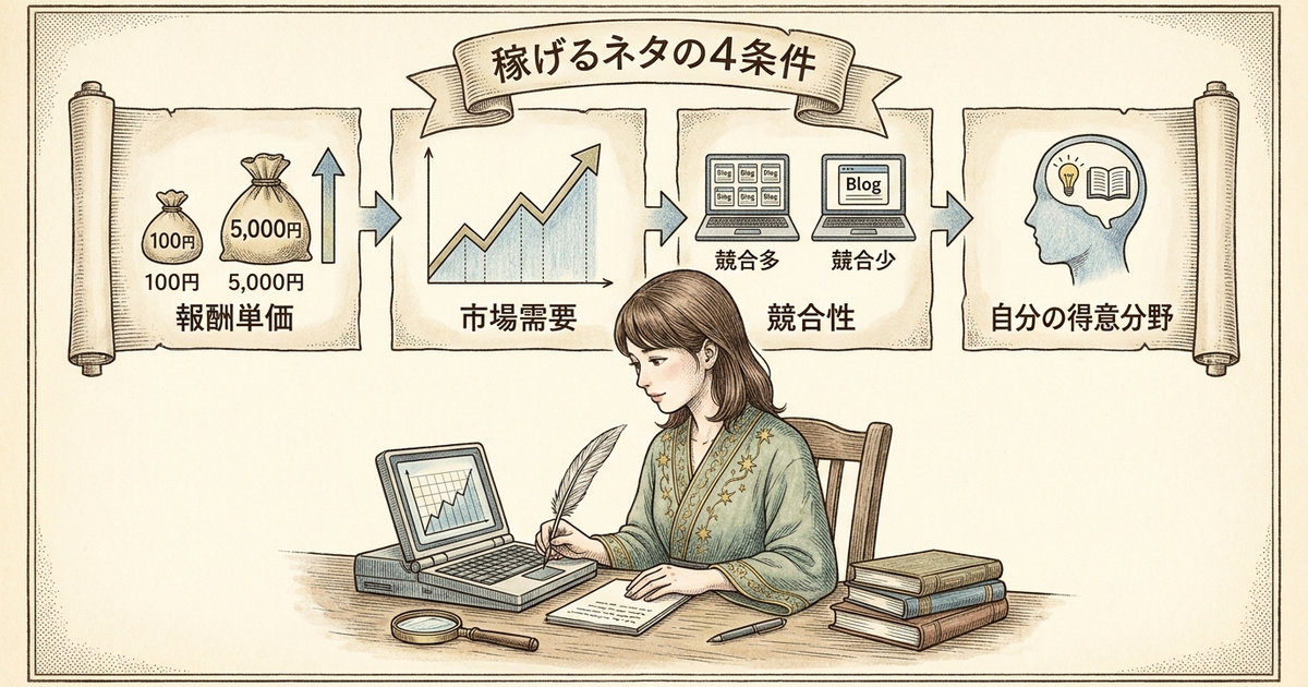 稼げるアフィリエイトブログのネタを見極める4つの条件