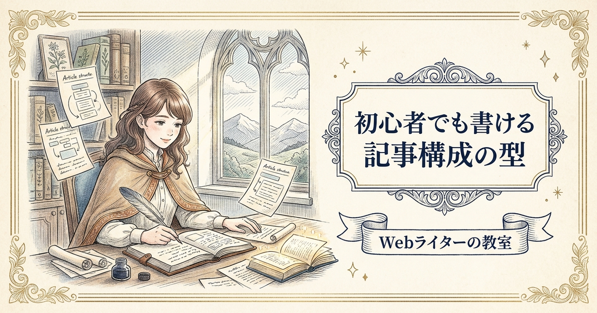 アフィリエイトブログのテンプレート、初心者が使える記事構成の型の解説イメージ