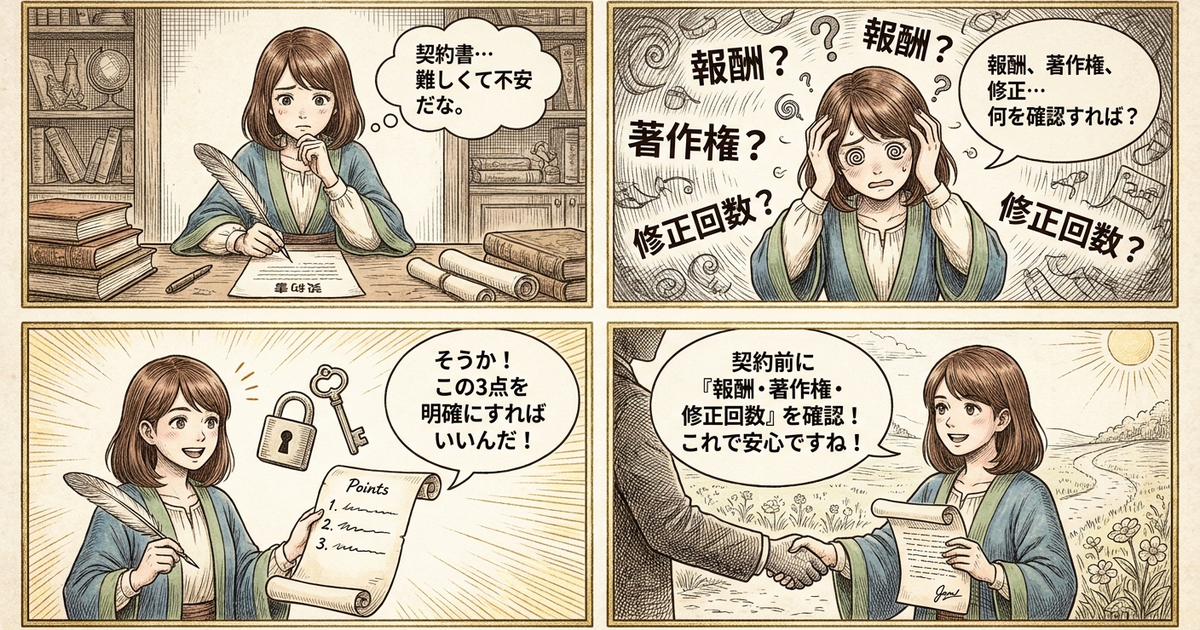 まとめ：契約トラブルを防ぐには、報酬・著作権・修正回数の3点を契約前に明確にすること