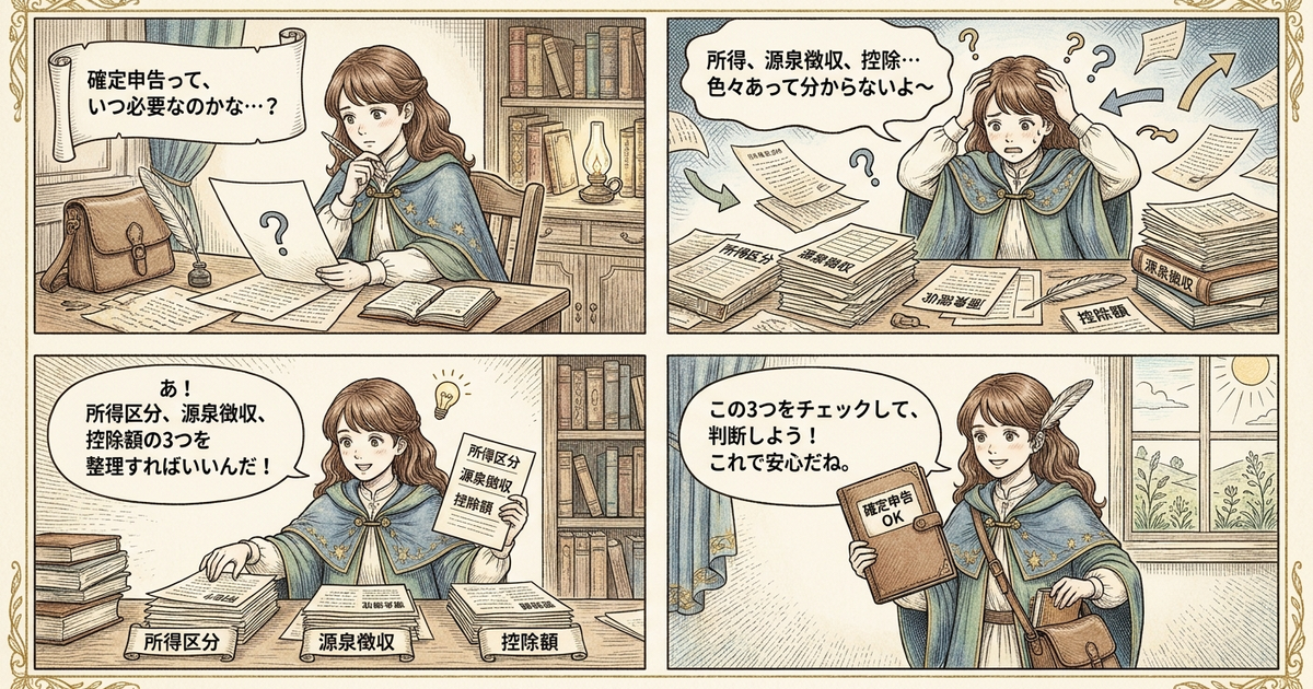 まとめ：確定申告の判断基準は、所得区分・源泉徴収・控除額の3つを整理すれば見えてくる
