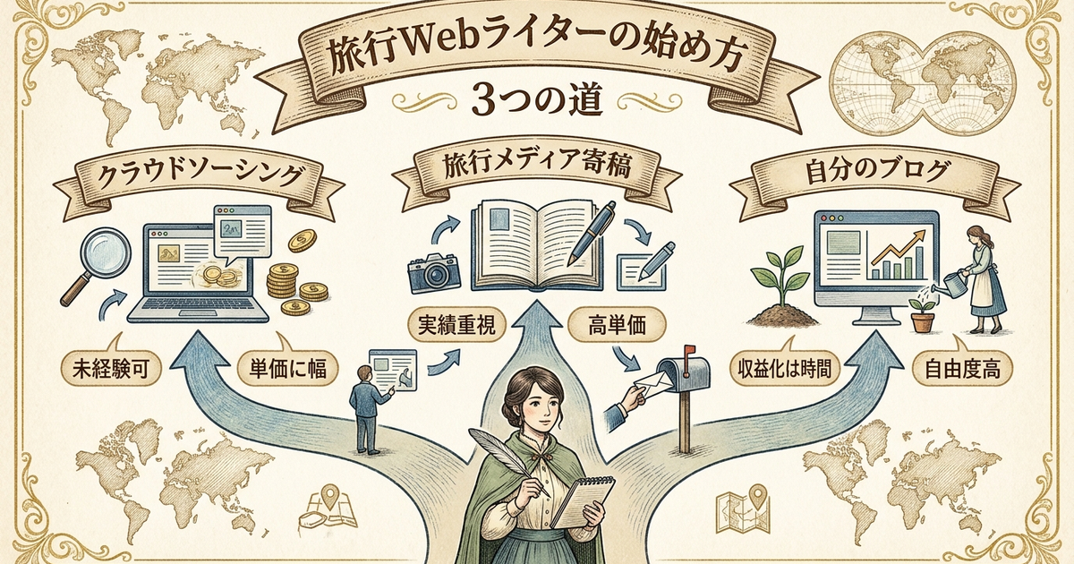 旅行の体験を記事にして稼ぐWebライターの始め方には3つの道がある