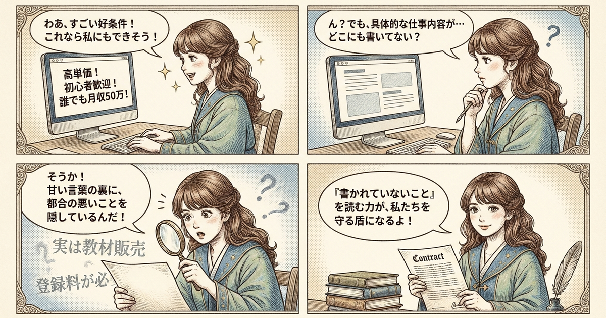まとめ: 詐欺案件を避けるには、募集文の「書かれていないこと」を読む