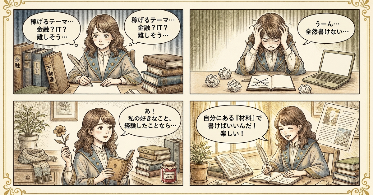 まとめ：ブログ副業で何を書くかは、稼げるテーマより「書ける材料」から考える