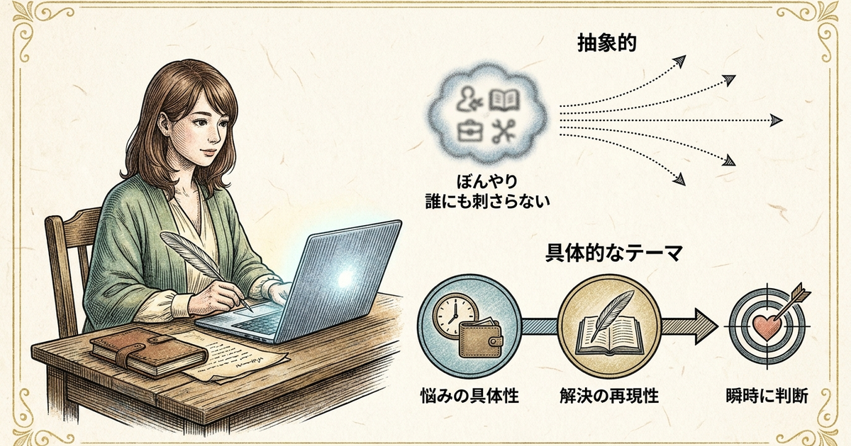 売れるテーマには「悩みの具体性」と「解決の再現性」がある