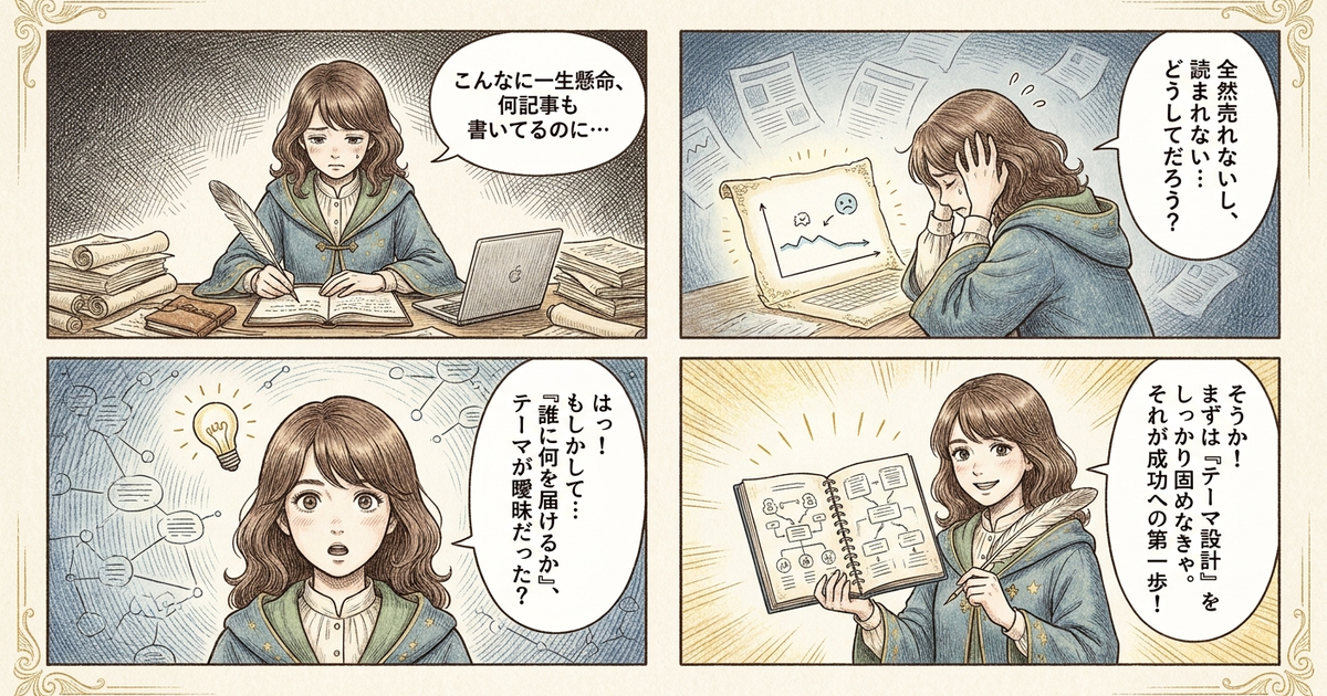まとめ：テーマ設計が甘いと、どれだけ書いても売れない