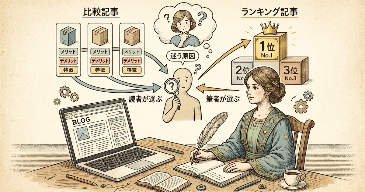 ブログ比較記事の書き方で迷う原因は、ランキング記事との違いを明確にしていないから