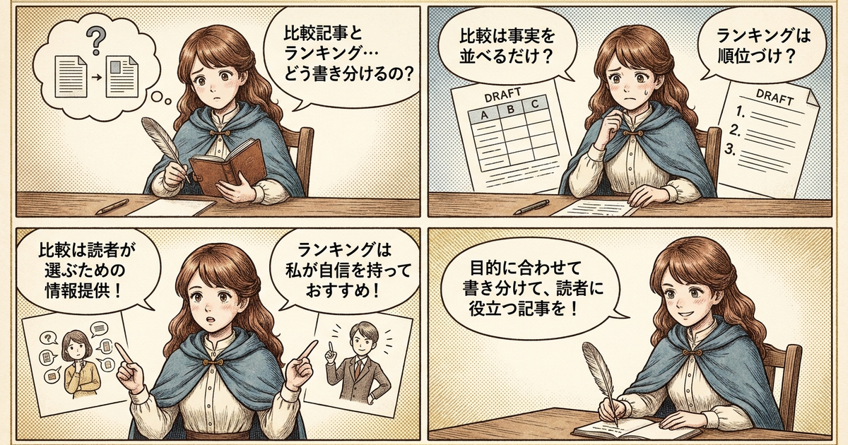 まとめ：比較記事は読者に選ばせる、ランキング記事は筆者が選ぶ